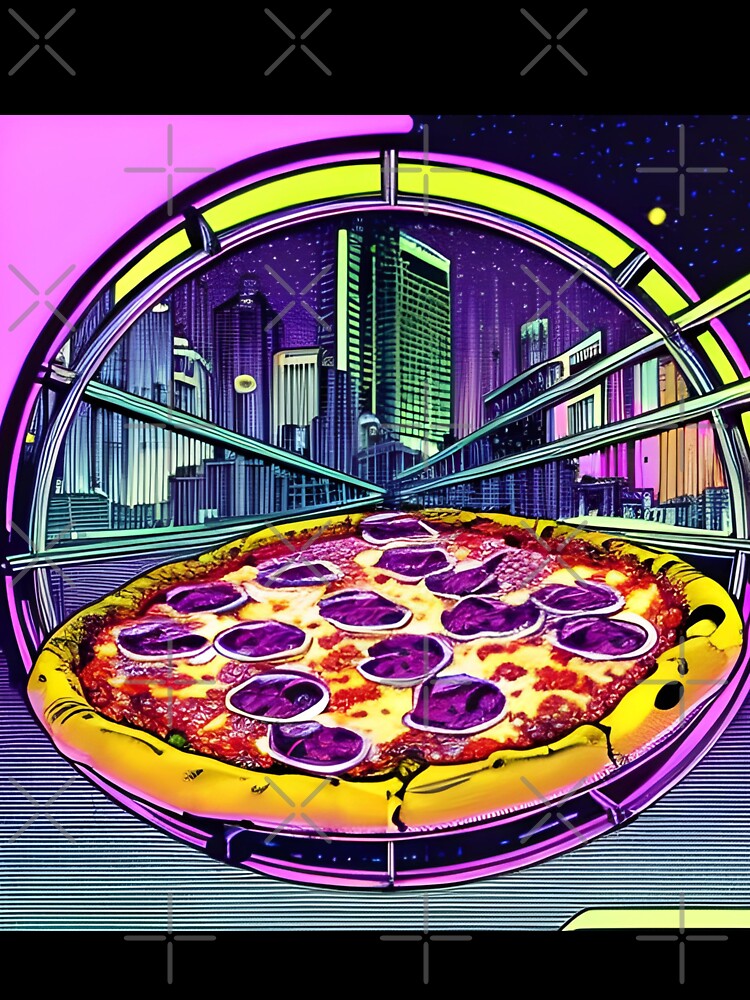 Pizza with night city retro style by imagenia