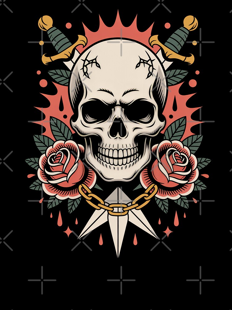 Barbed Wire Crown Skull Crossed Daggers Roses Skull Gift by Say It With Ink