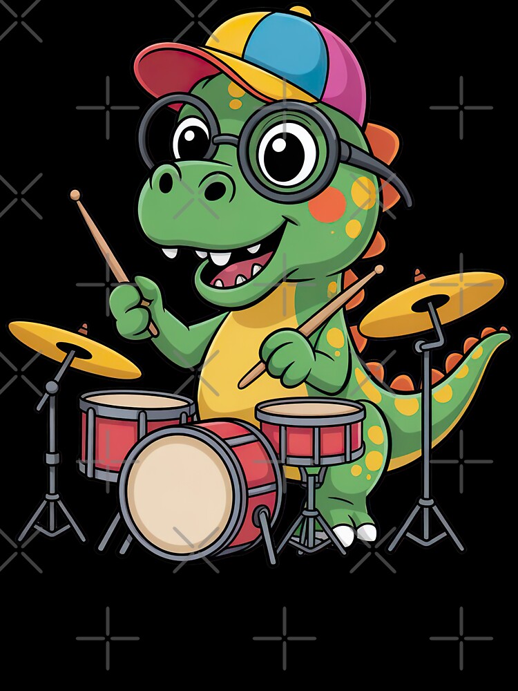 Cartoon Dinosaur, Cartoon Dinosaur Playing Drums by graphic-genie