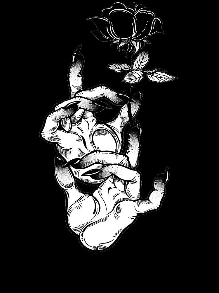 Demonic Gothic witch hands with dark long nails and black rose. Witchcraft extravaganza by ExocetMerch