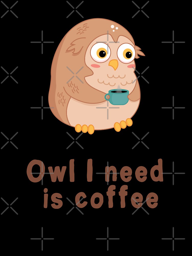 Sleepy owl needs coffee kawaii design by high5doodle