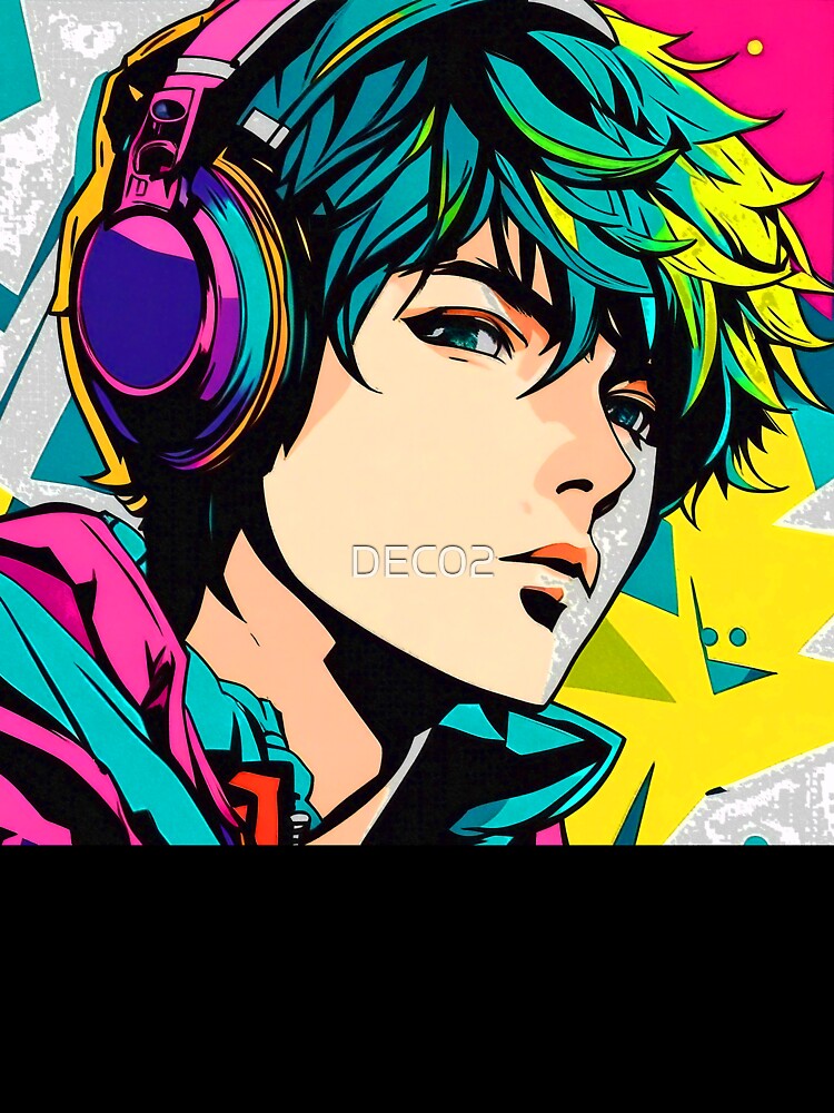 Cartoon Teen Boy With Headphones Colorful Pop Art by DEC02