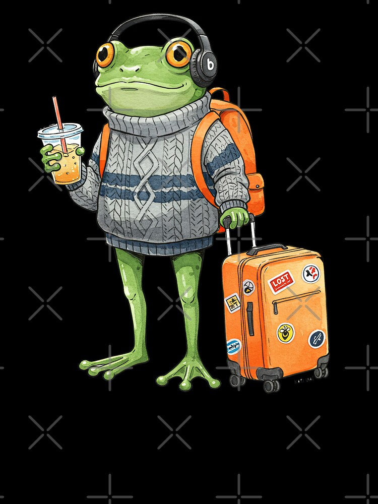 Cool Frog Traveler with Suitcase by TeeARTHY