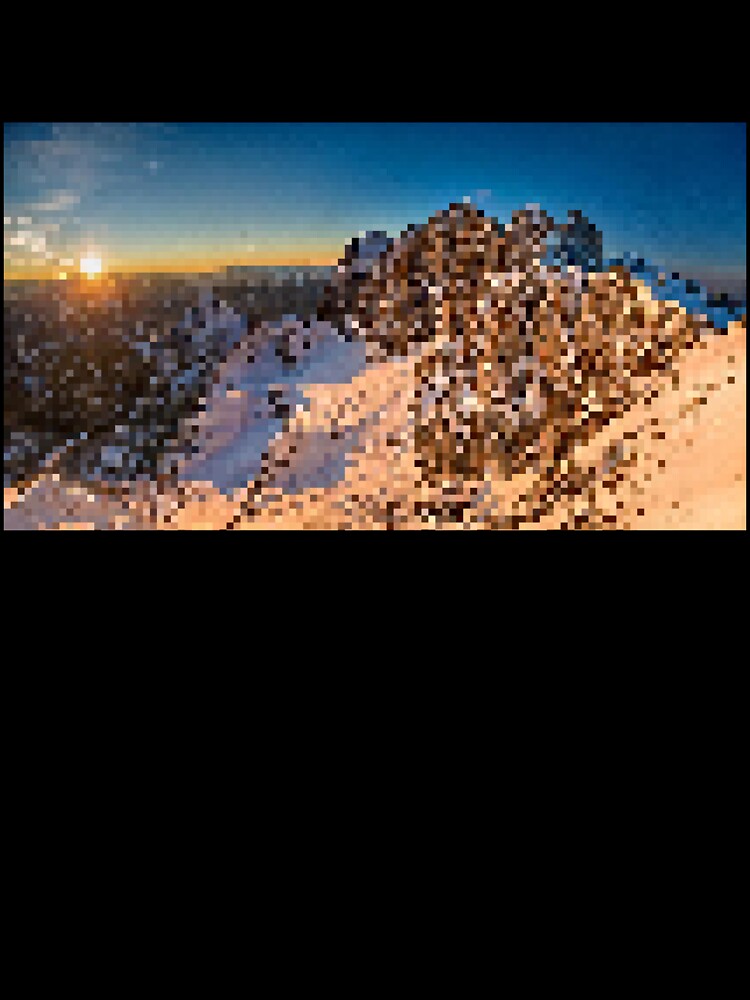 Pixelated Snowy Mountain Sunrise Scene by Potato Quality Prints