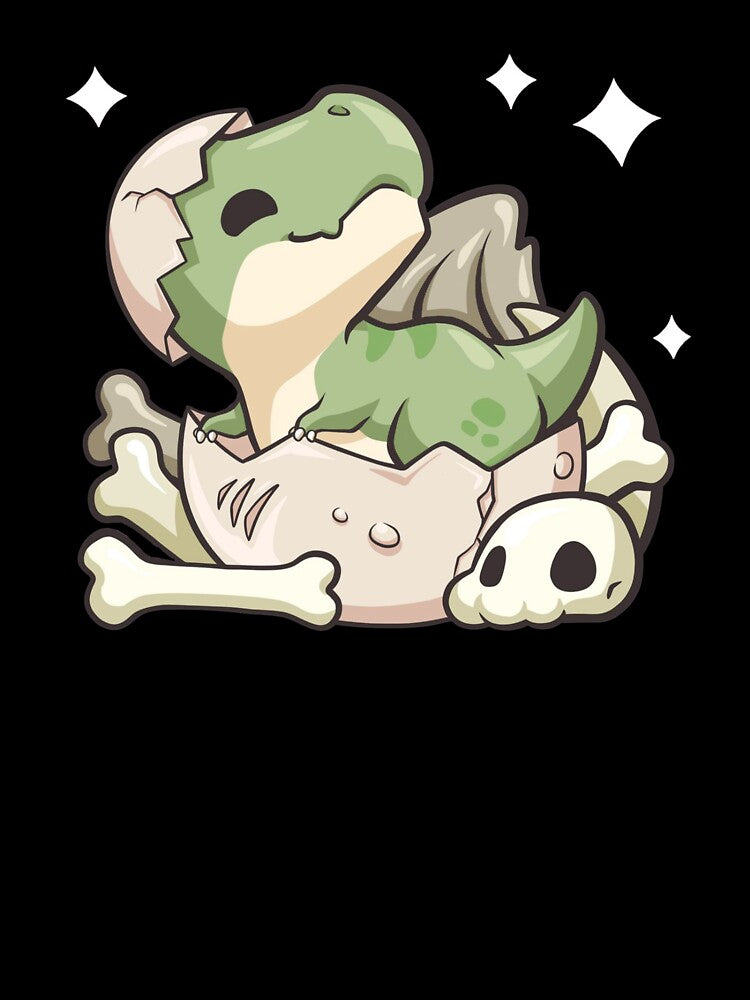 Cute kawaii dinosaur is sitting in an egg and smiling by IKKawaii