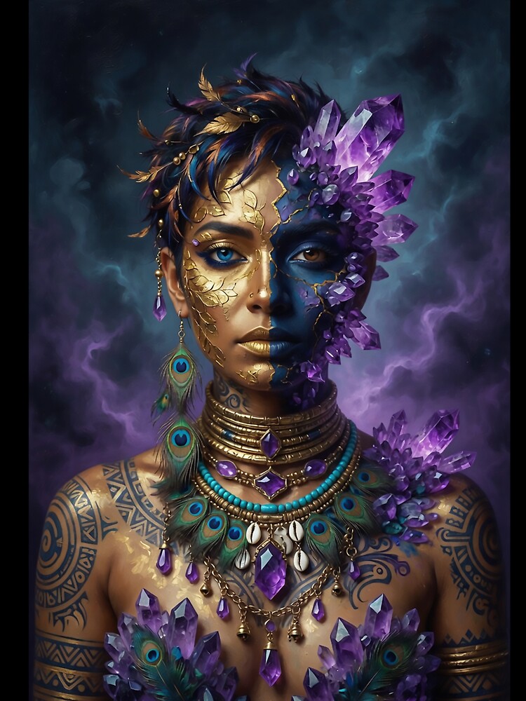 Amethyst Tribal Boho Goddess | Mystical Crystal Spirit Art by Ruta