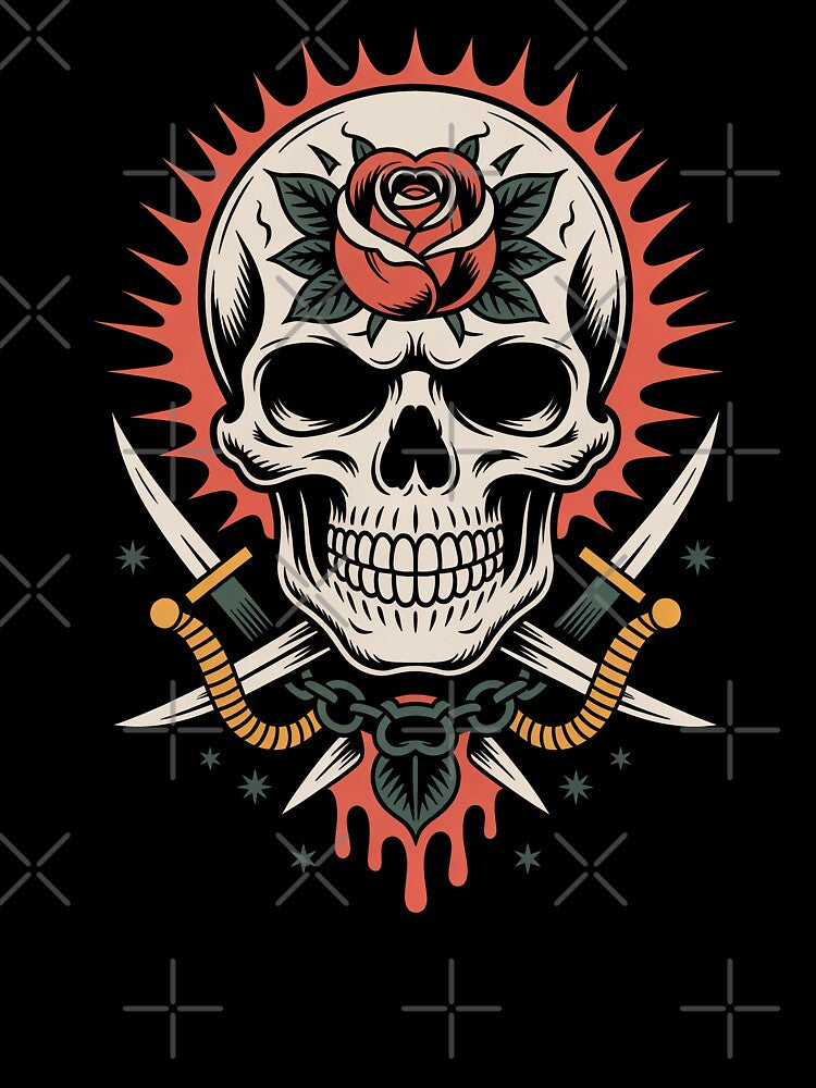 Skull With Rose Crossed Daggers Traditional Tattoo Style by Say It With Ink