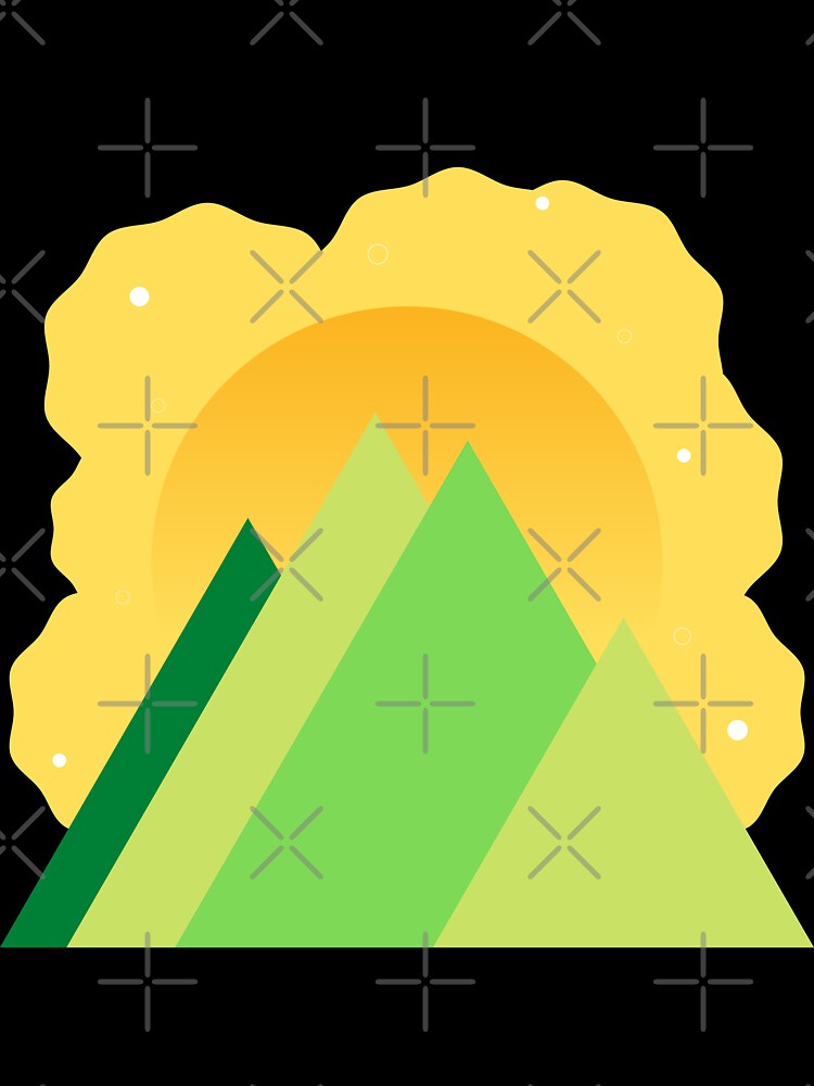 GREEN MOUNTAINS YELLOW SKY - SUMMER VERSION MINIMALIST ILLUSTRATION Teal BG by MiraiDesigns by miraidesigns