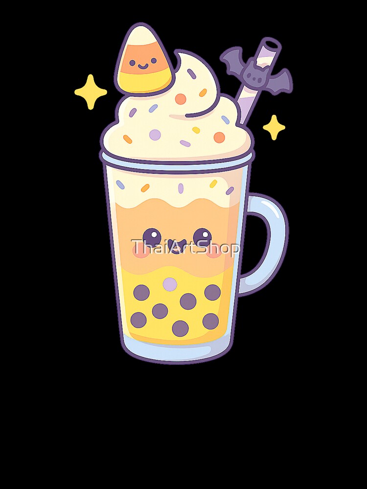 Kawaii Halloween Candy Corn Milkshake Cute Pastel Drink Character by ThaiArtShop