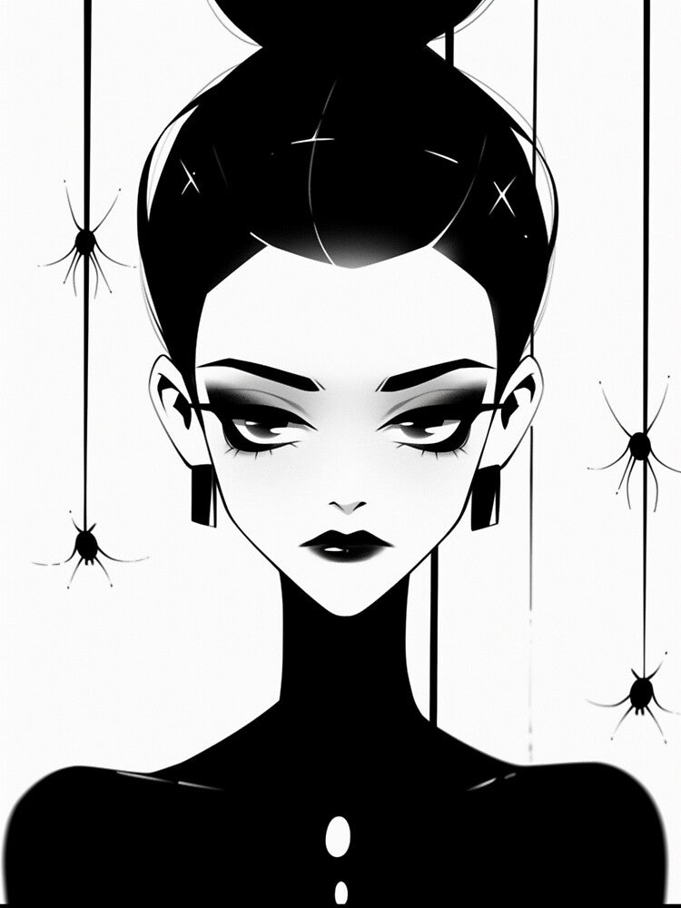 gothic portrait of a lady with additional spiders in the spirit of true halloween for goths and other misfits by Productsbane