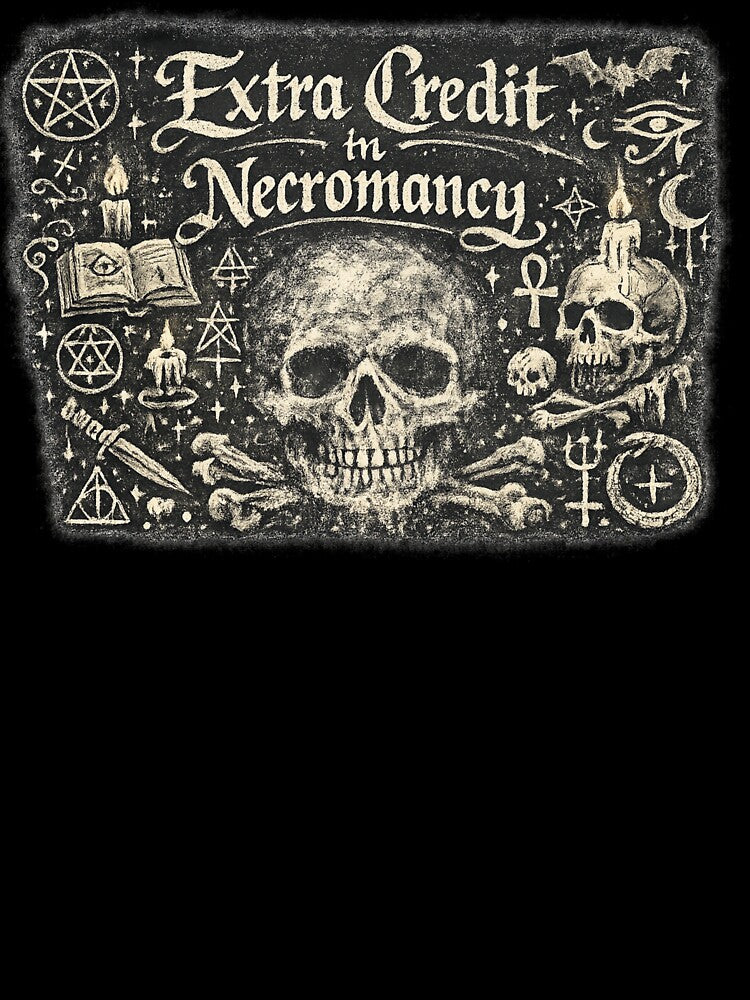 Extra Credit in Necromancy – Occult Chalkboard Phrase by Mouraludia