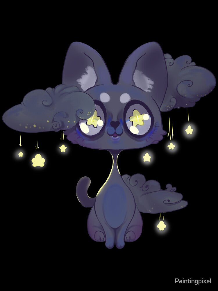 Space Kawaii Black cat by Paintingpixel
