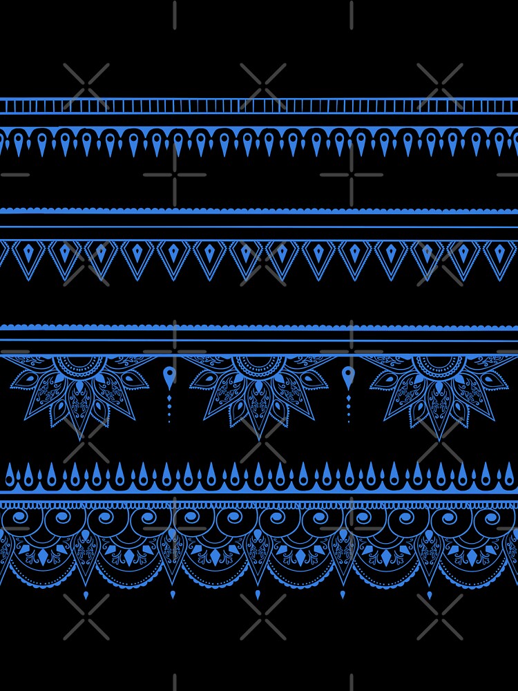 South asian patterns blue on black by Chaoticzarts