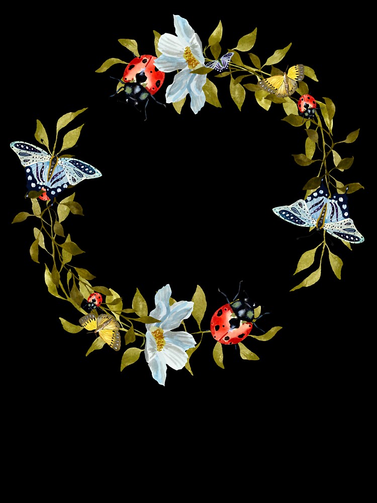 Wreath flower leaf butterfly liana cute watercolor black by Yana Mustafina | Boho Soulful Designs