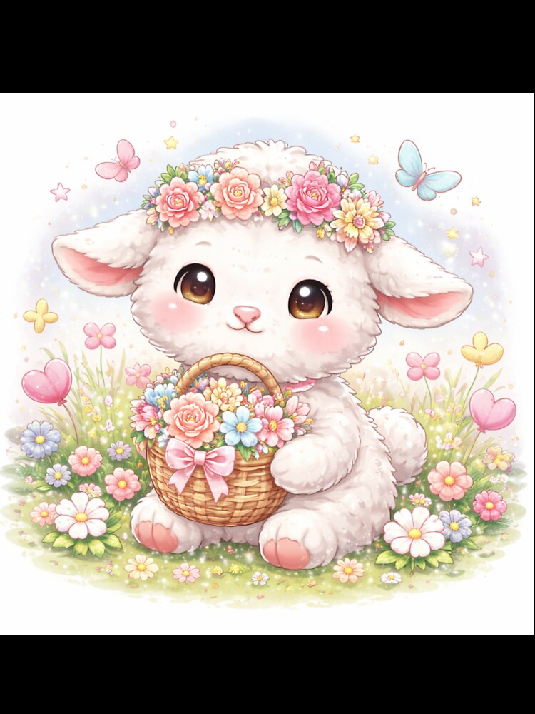 Kawaii Floral Lamb – Cute Pastel Aesthetic Animal Art by kimkosovo