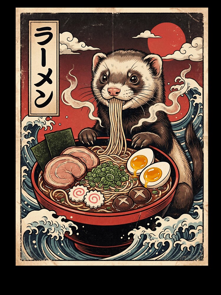 Vintage Ferret Ramen Japanese Kawaii Anime Animal Lover by TerryConnells