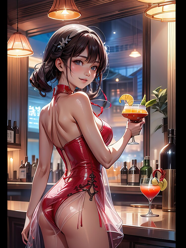 Beautiful anime girl in bar art by TheArtistOf2022