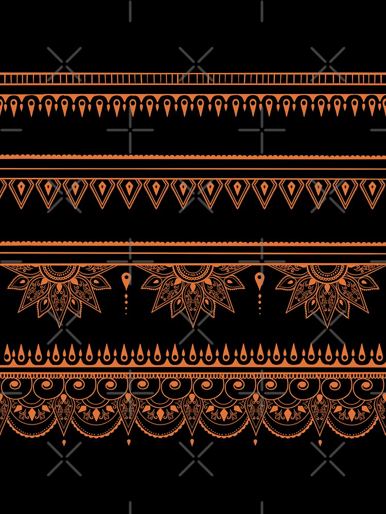 South asian patterns orange on black by Chaoticzarts