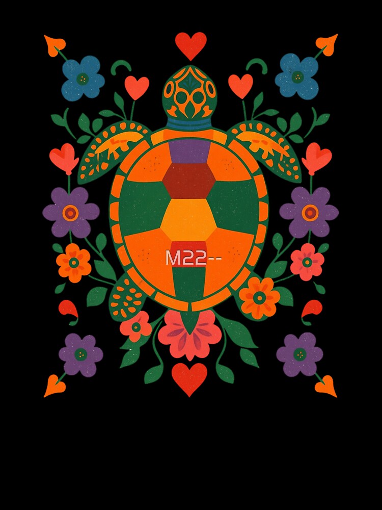 Folk Art Turtle with Flowers – Colorful Boho Nature Design by M22--