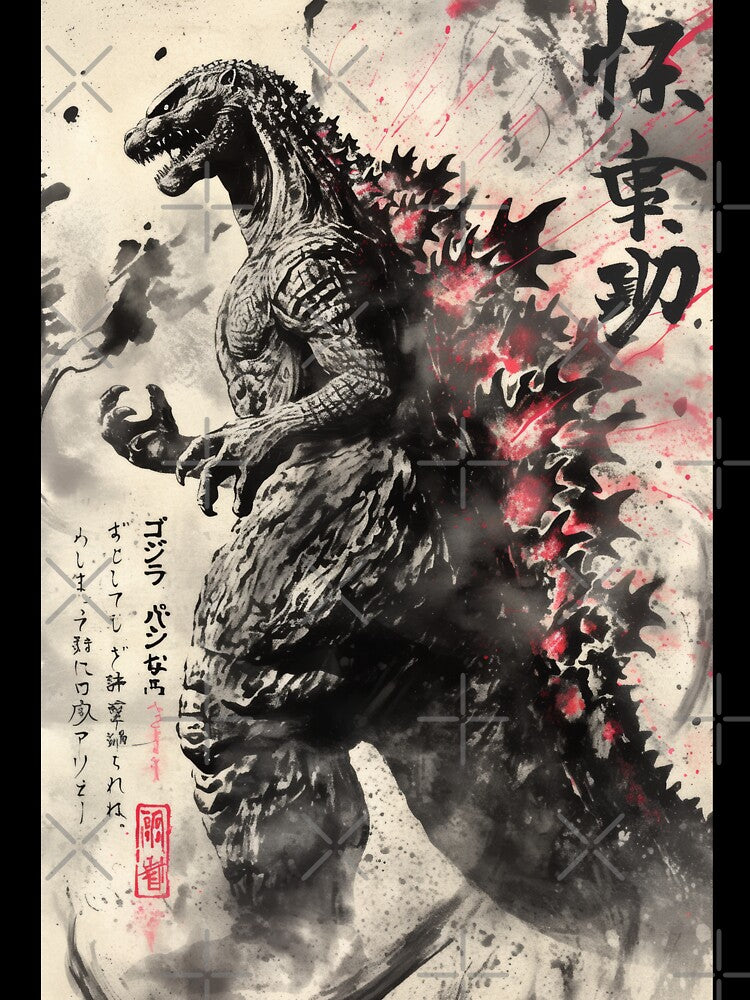 Godzilla Kaiju Monster Sumi-e by AnimeArsenalPrints