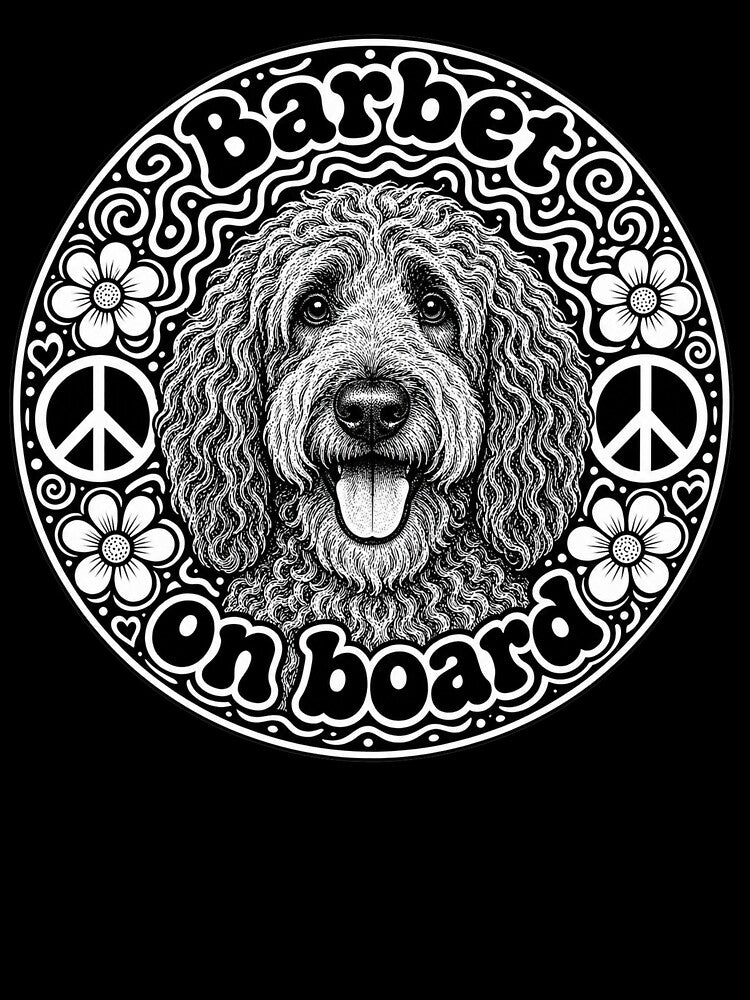 sticker "Barbet on board" Hippie dog, peace by barbastyle