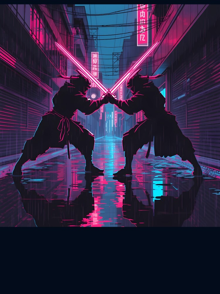 Neon Samurai Showdown – Cyberpunk Pixel Art Fight Scene by ThePixelArchive