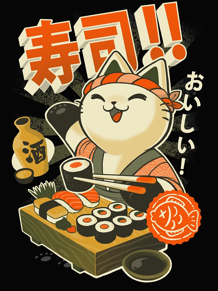 Sushi Chef Cat - Funny Restaurant Kitty - Japanese Food by BlancaVidal