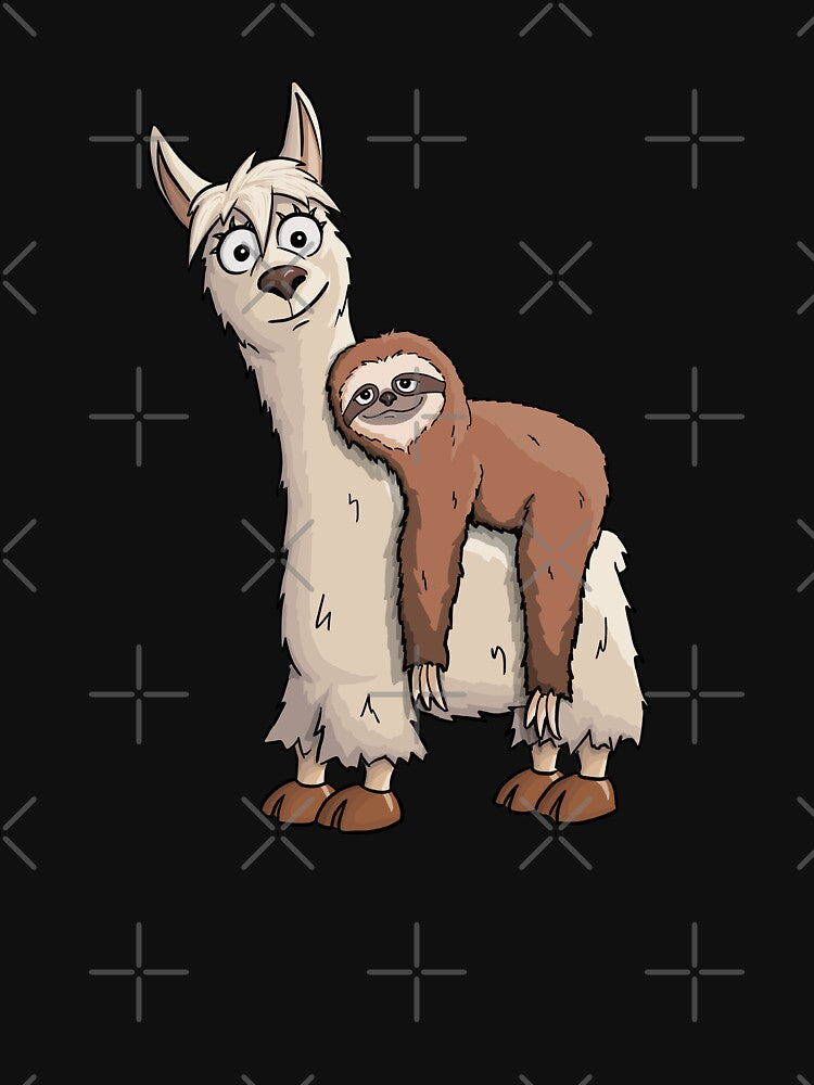 Trendy Funky Cartoon Chill Out Sloth Riding Llama by Skizzenmonster