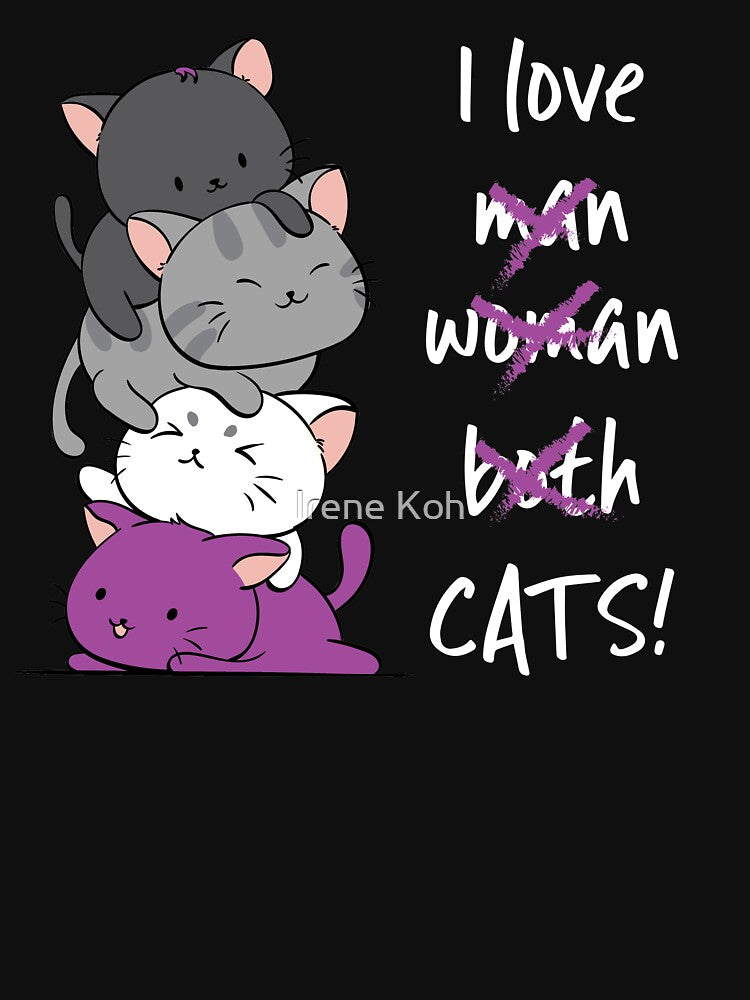 Kawaii Catpile with Text - LGBTQ Asexual Pride for Ace by Irene Koh