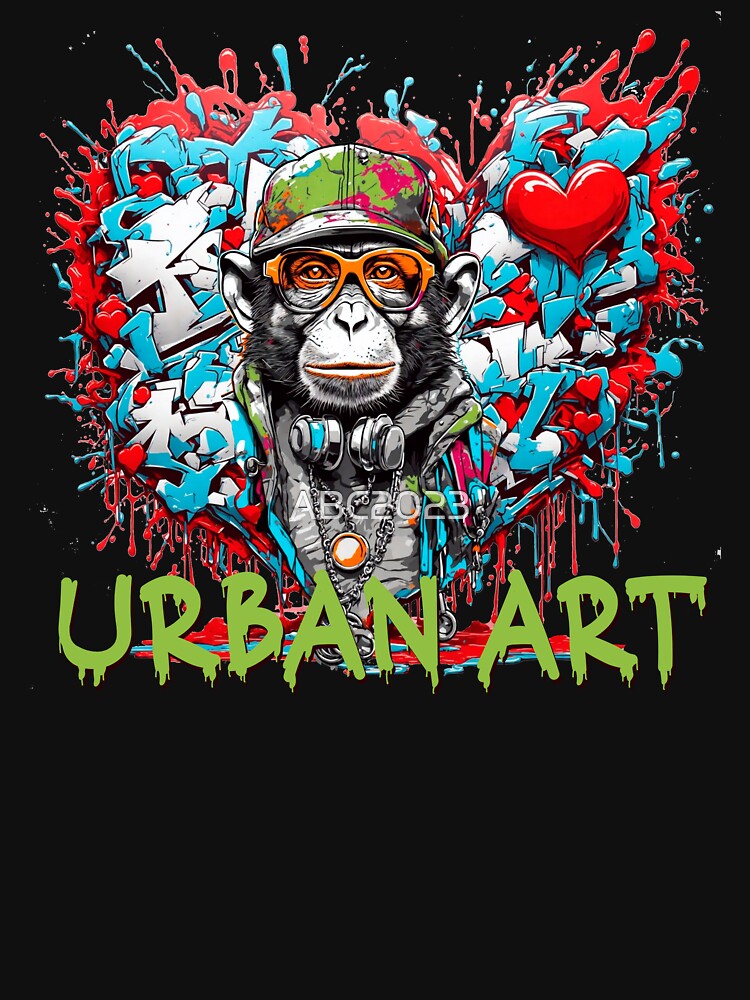 Urban heart graffiti with monkey by PETS ABC