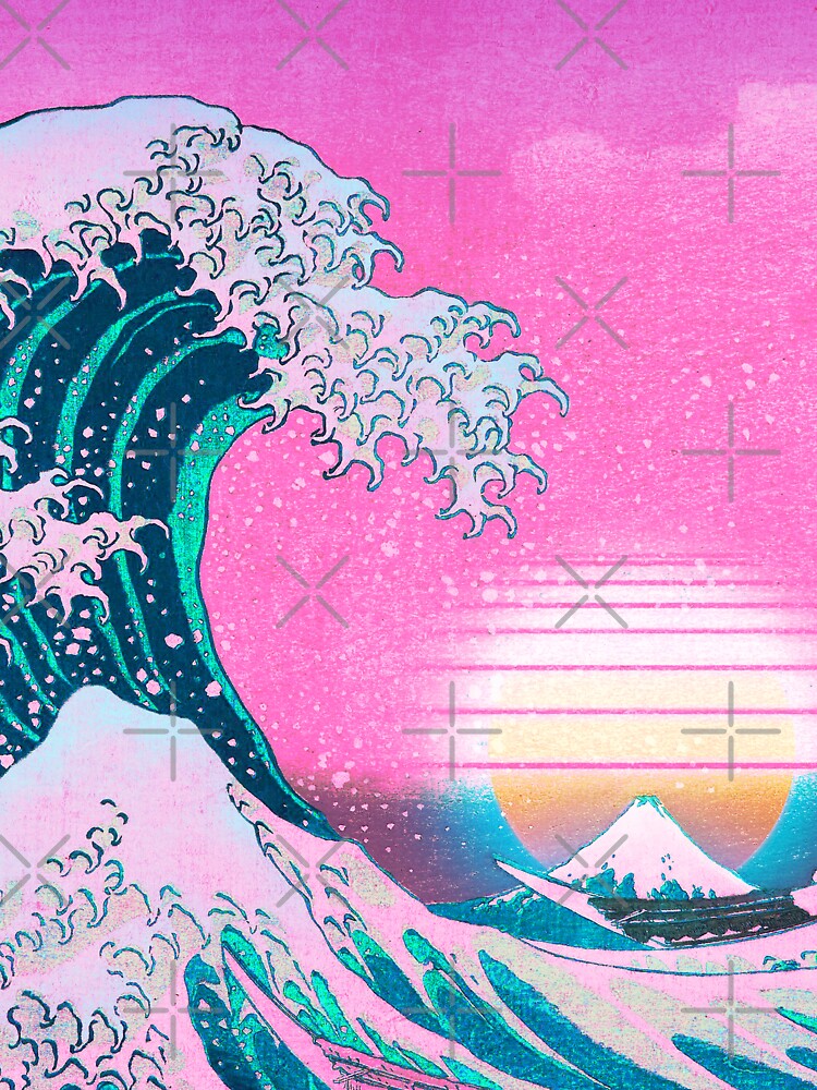 Vaporwave Aesthetic Great Wave Off Kanagawa Retro Sunset by CoitoCG
