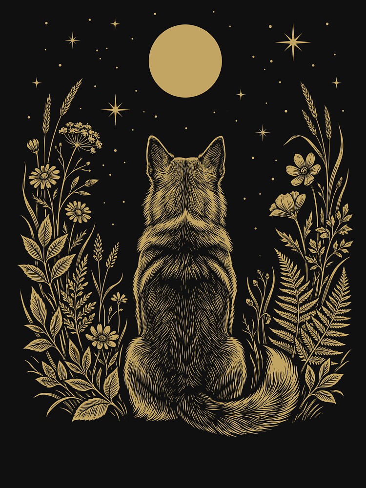 Swedish Vallhund Moon Night Flower Minimalist Boho Dog Lover by DoodleTortle