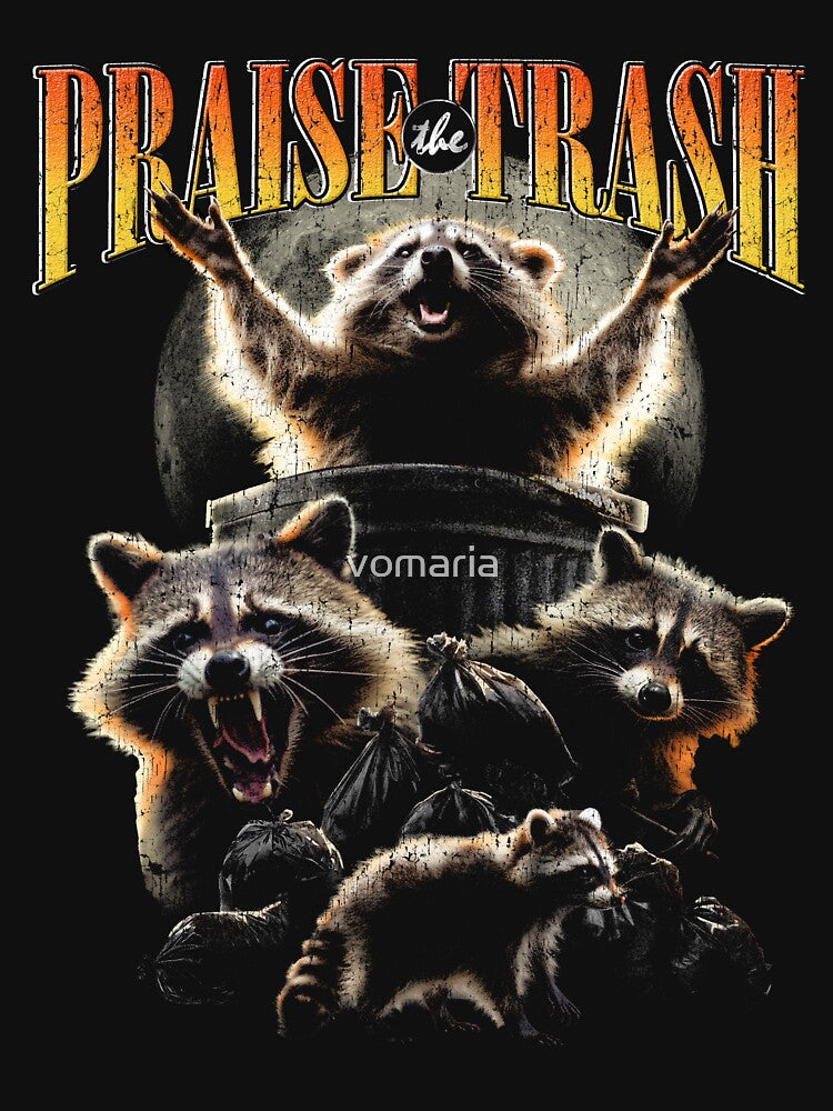 Praise The Trash Raccoon Vintage 90's Bootleg HipHop Aesthetics Street Cat by vomaria