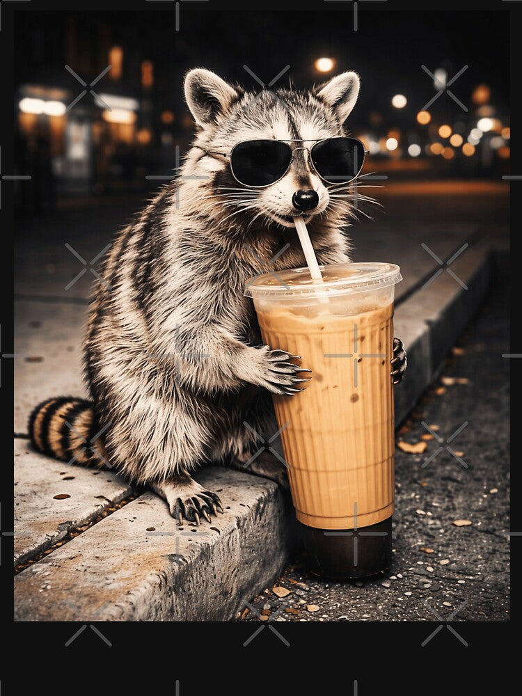 Raccoon Drinking Iced Coffee Funny Animal Meme Men Women by first-shirt ⭐ ⭐ ⭐ ⭐ ⭐