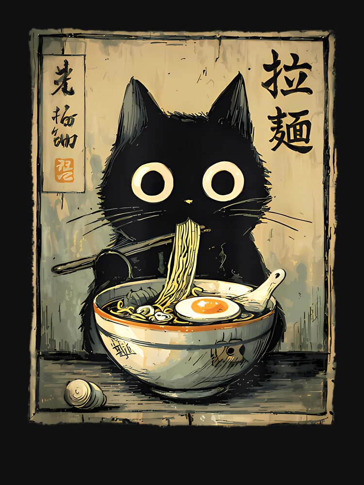 Kawaii Ramen Cat Retro Japanese Noodles Artwork by StickLoveFamily