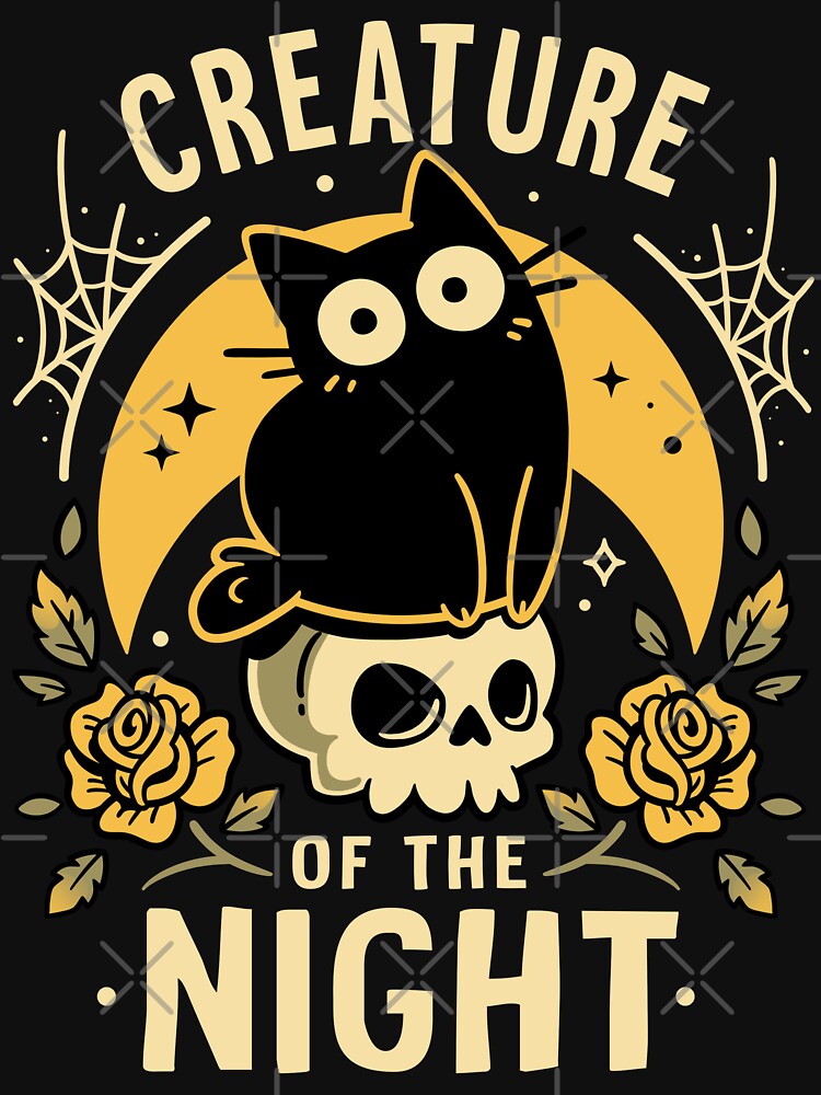 Gothic Night Cat - Skull and Roses by Snouleaf