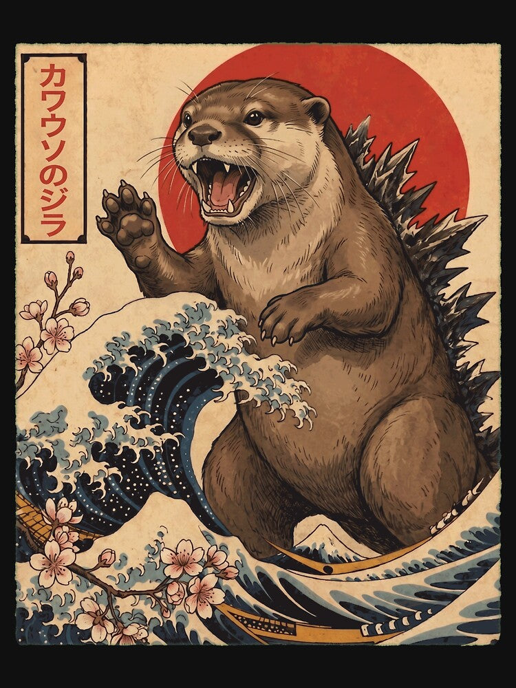 Otterzilla Japanese Wave Art Animal Otter Lover by TerryConnells