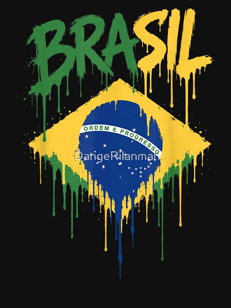 Distressed Brazil Flag Graffiti Style Paint Drip Patriotic Soccer Tournament Merch by DangeRilanman