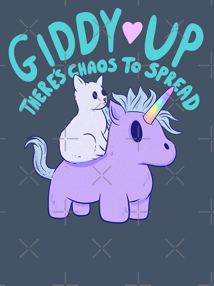 Cute Cat Riding Unicorn - Giddy Up, There’s Chaos to Spread-blue by Jess.a.creates