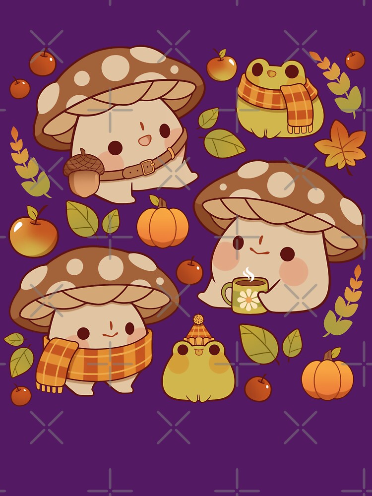 Cute mushroom and froggie fall - creme by Rihnlin