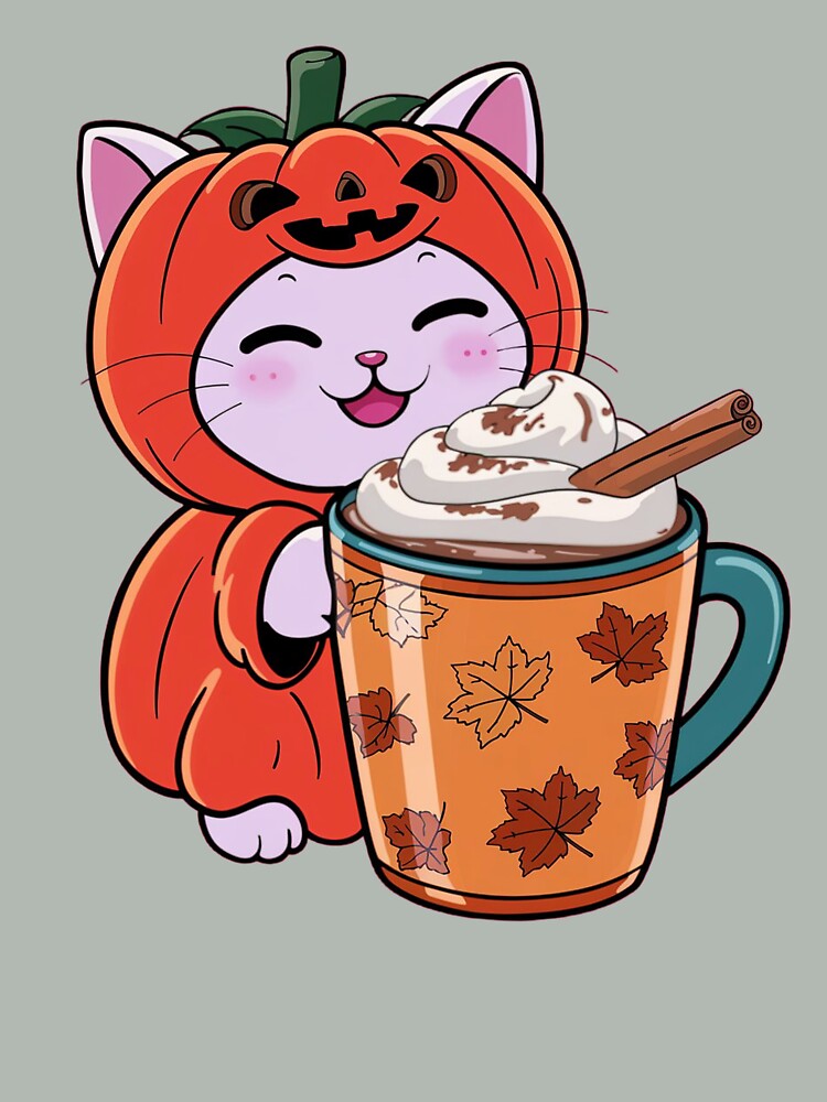 Cute Pumpkin Cat With A Pumpkin Spice Latte | Pink by PinkGoddessLove