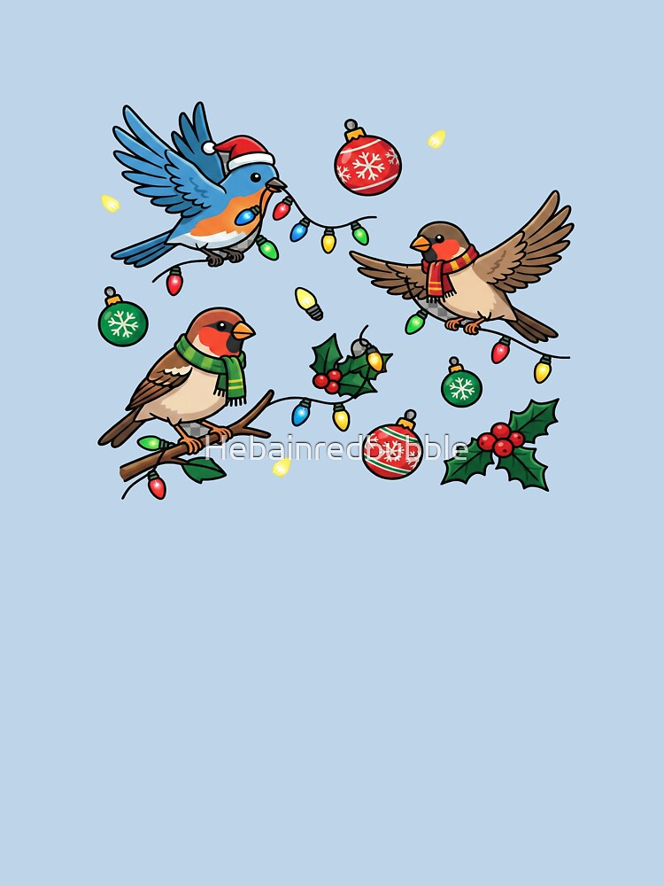 Christmas Birds Holiday Celebration – Cute Festive Bird Illustration for Stickers / T-Shirts / Mugs by Hebainredbubble