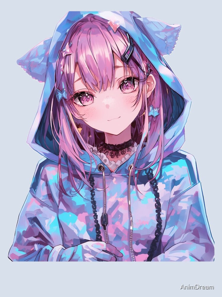 Blue Neon Anime Girl – Futuristic Cyberpunk Waifu Design by AnimDream