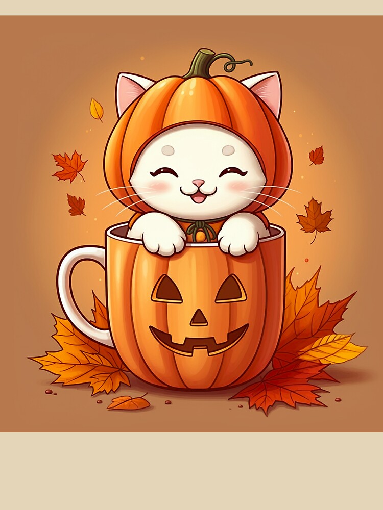 Cute Halloween Cat In A Pumpkin Mug by PinkGoddessLove