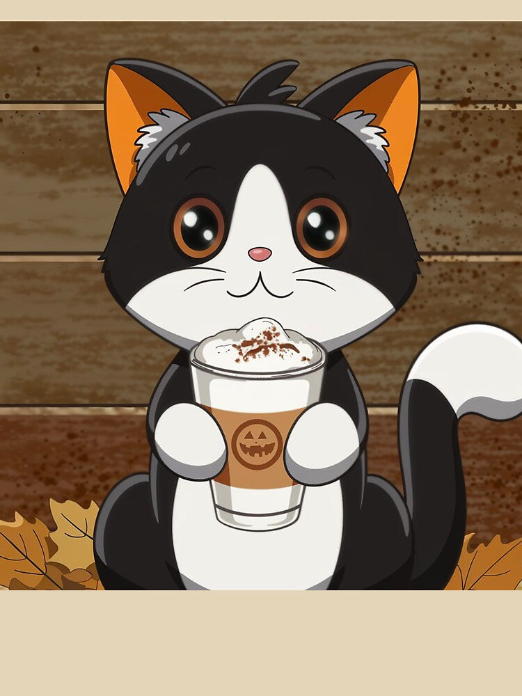 Happy Black Kitten With A Pumpkin Spice Latte by PinkGoddessLove