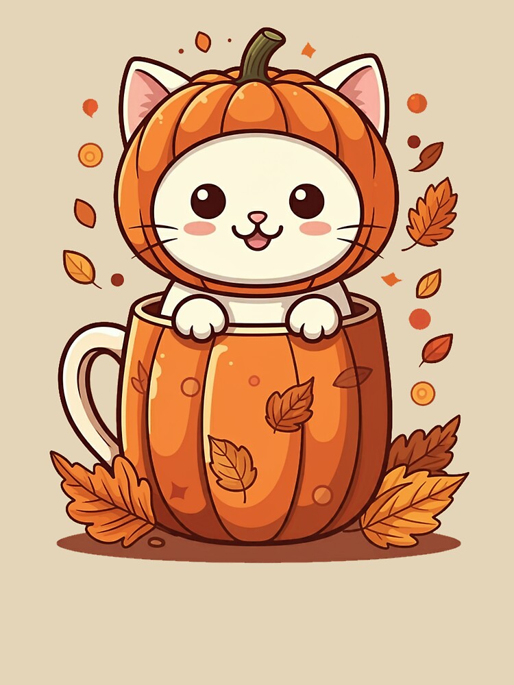Autumn Halloween Cat In A Pumpkin Mug by PinkGoddessLove