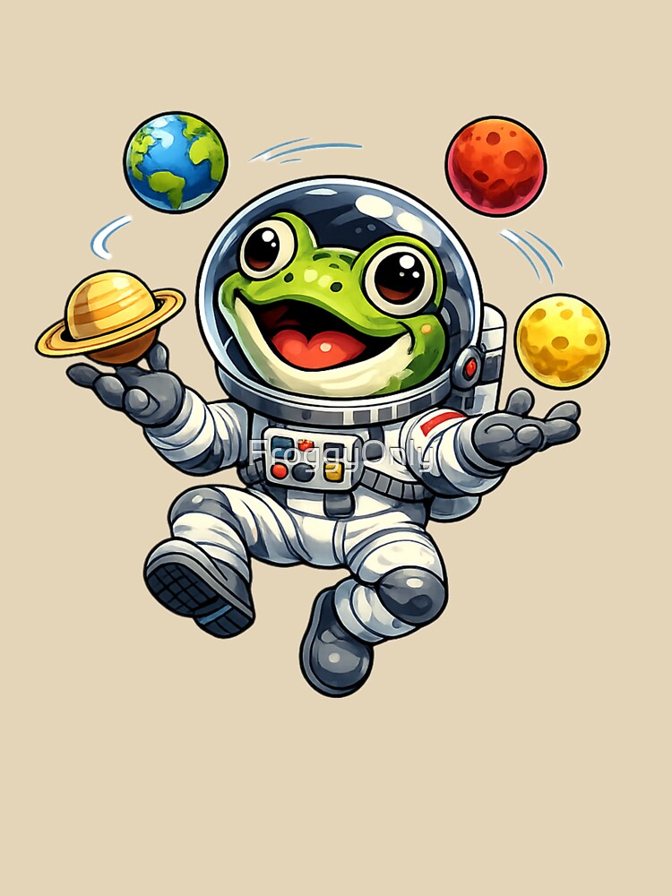 Frog the astronaut juggling planets by FroggyOnly