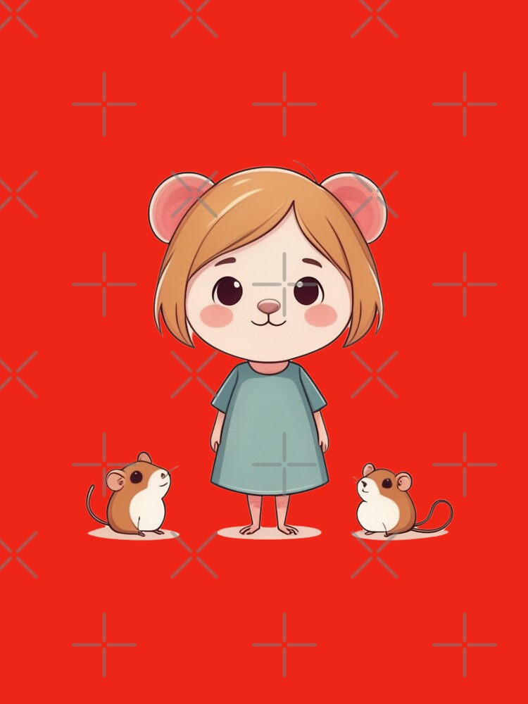 Illustration of Girl with Two Little Mice | Cute Design by Bittor18