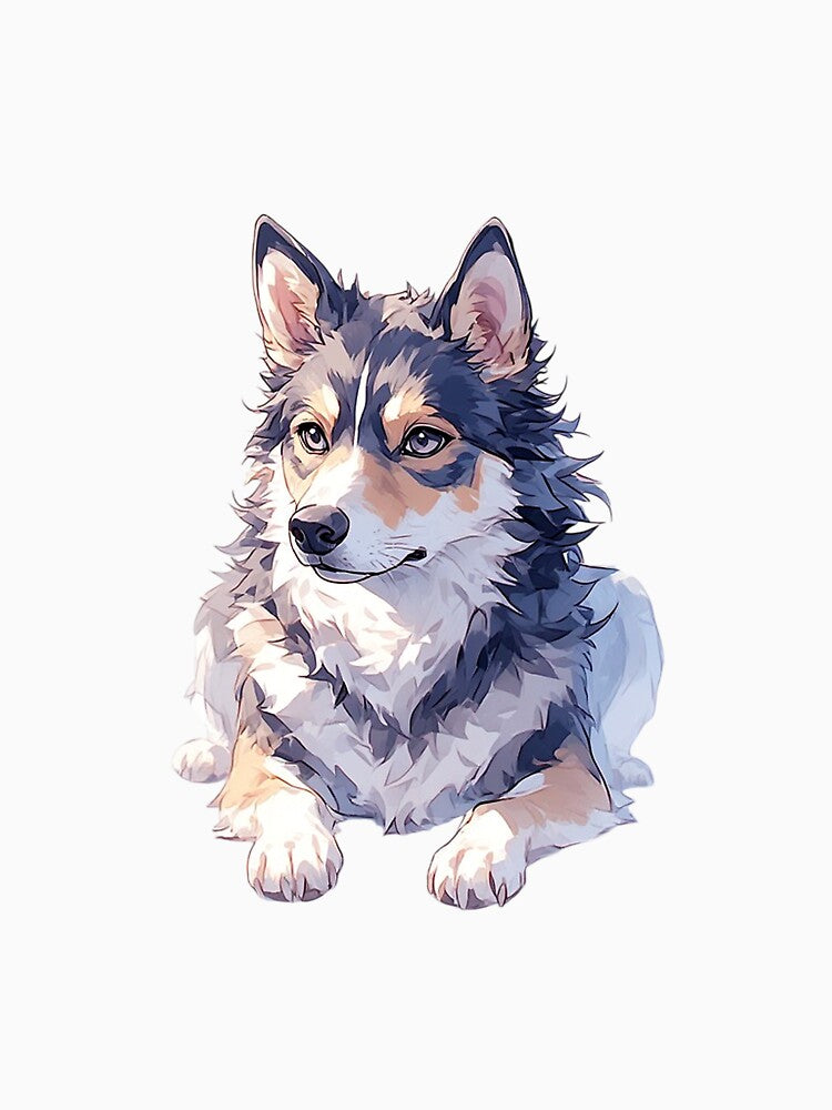 Cute Anime Dog Illustration | Kawaii Husky Corgi Style by VientosDeGuerra