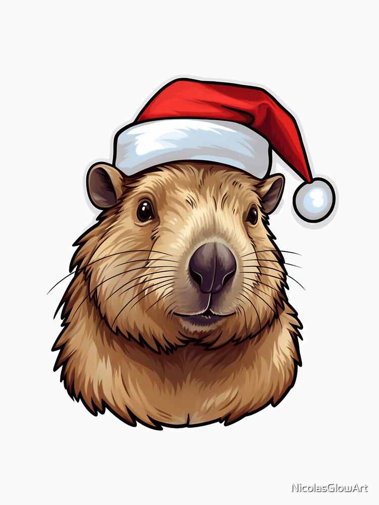 Christmas Capybara | Sticker, Mug by NicolasGlowArt